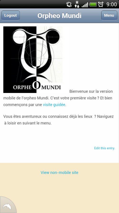 Page d'accueil de la version mobile de l'orpheo Mundi