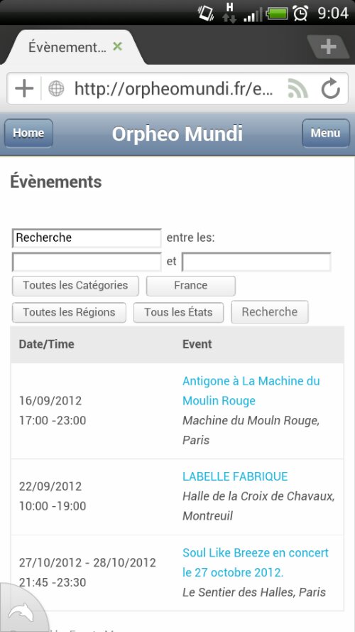 La page des évènements