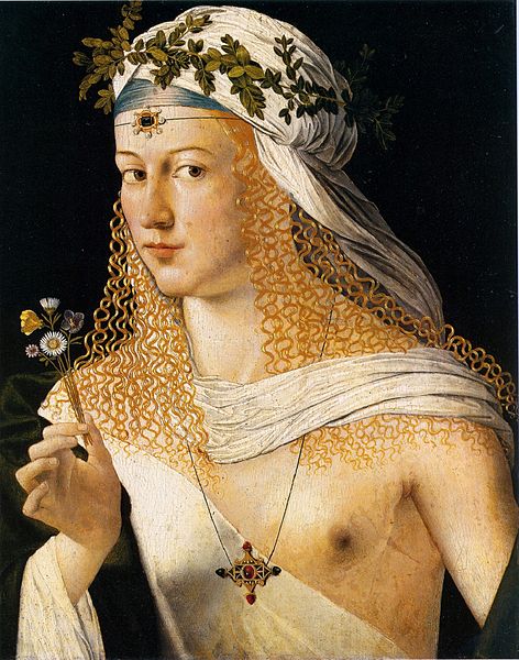 Portrait de femme par Bartolomeo Veneto (le tableau est traditionnellement considéré comme représentant Lucrèce Borgia). Bartolomeo Veneto [Public domain or Public domain], via Wikimedia Commons