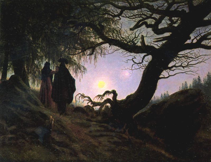Homme et femme contemplant la lune par Caspar David Friedrich